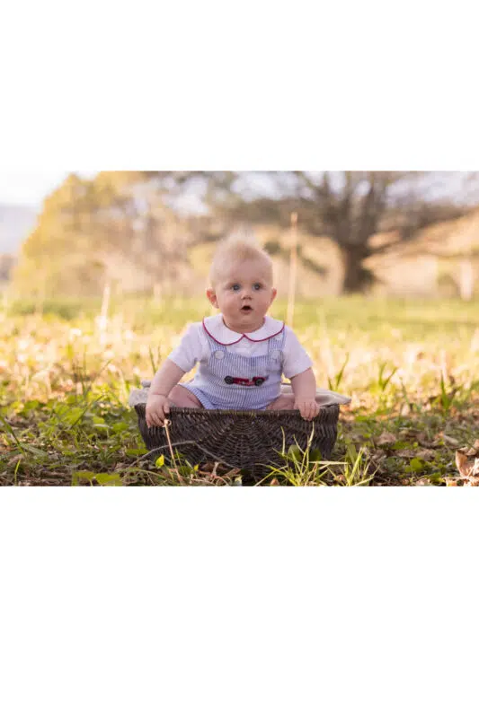 Boys Blue Pinstripe Overalls Racing Car