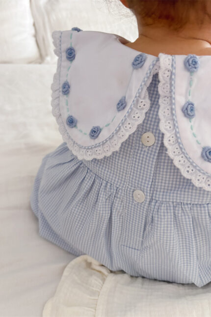Blue Rosette Gingham Romper