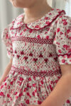 Cherry Red Floral Hand Smocked Dress