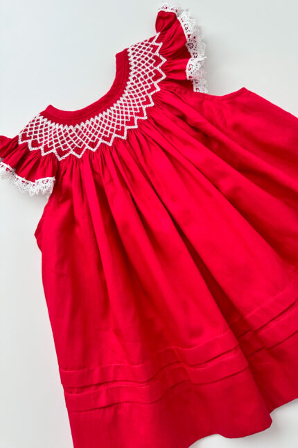 Red Hand Smocked Bishop Dress