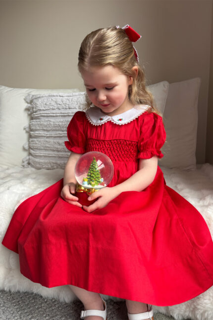 Red Rosebud Hand Smocked Dress