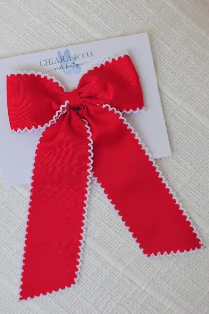Red Grosgrain Long Tail Bow - Hair Clip