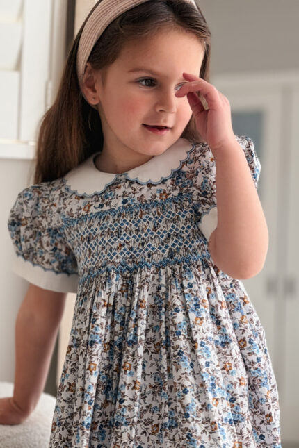Blue Meadow Floral Hand Smocked Dress